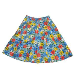 Vintage 70s Floral Button Pleated Rainbow Primary Colored Midi Tie Skirt